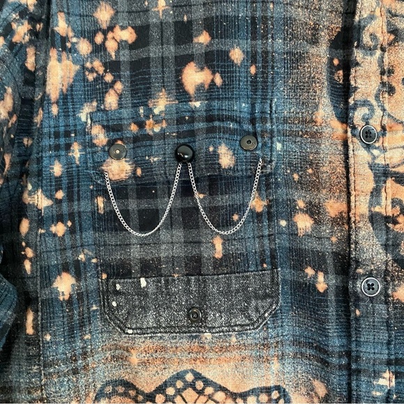 Boho Flannel Shirt Womens Size Large Mandala Flower Floral Plaid Wearable Art - Picture 4 of 11